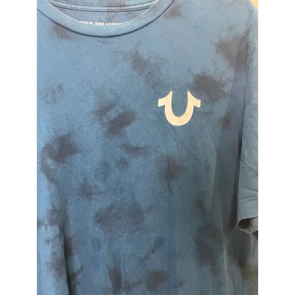 True Religion World Tour Blue Graphic Logo Buddha Crew Neck Tee Men's Large